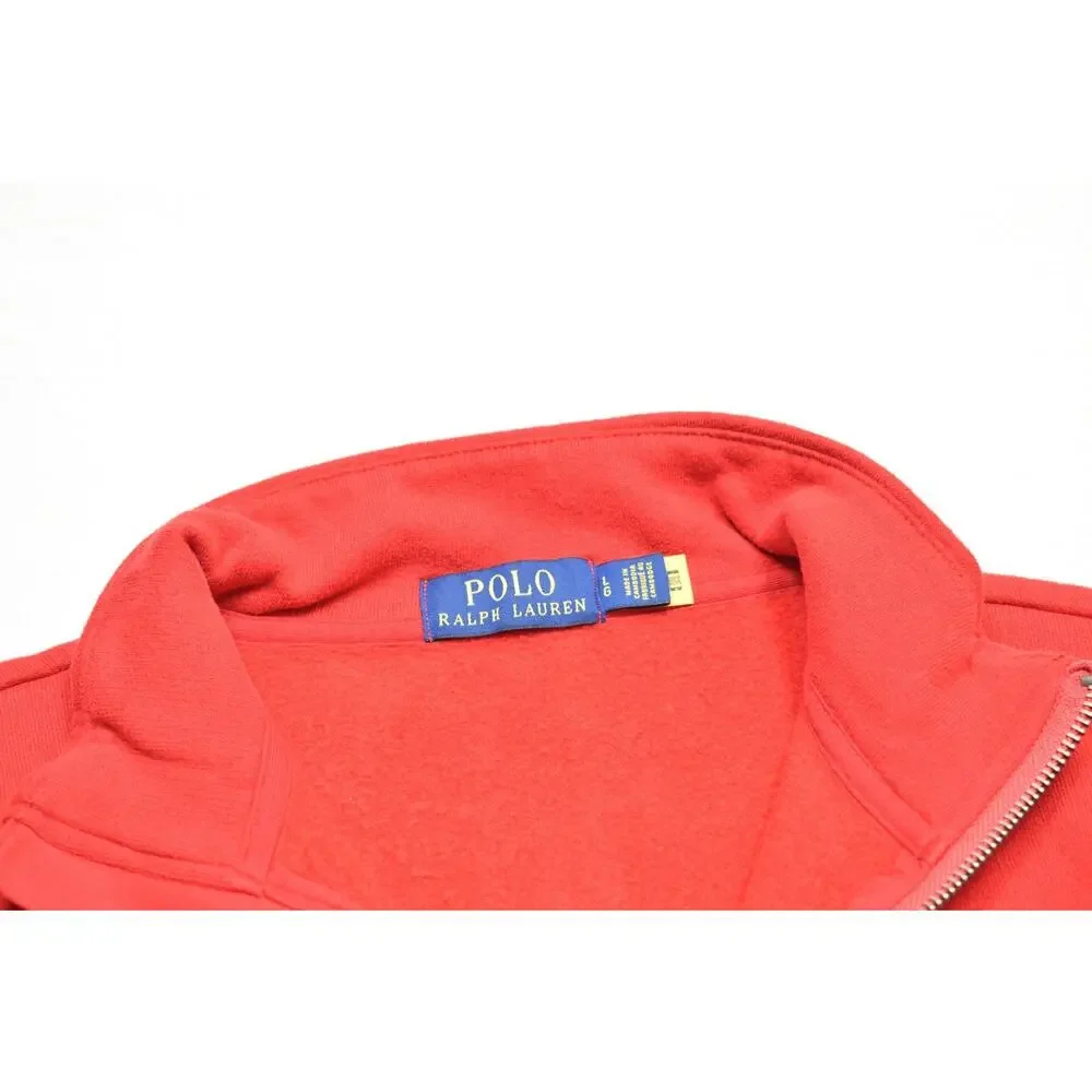 Polo Ralph Lauren Men's Large Red 1/4 Zip Pullover Fleece Sweatshirt Blue Pony L